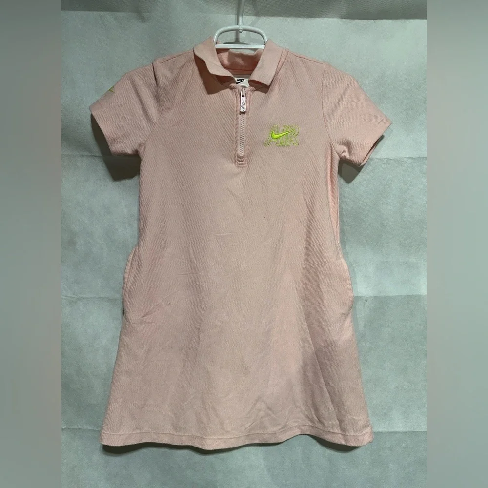 Nike Girls Youth Small Pink Swoosh Polo Dresses Collared Pockets Neon Logo NWOT